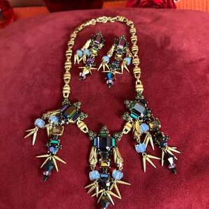 J. Crew Gold and Multicolor Statement Necklace and earring